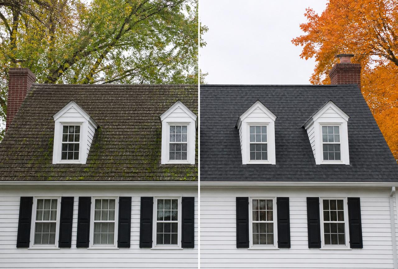 Roof Replacement before and after in Massachusetts