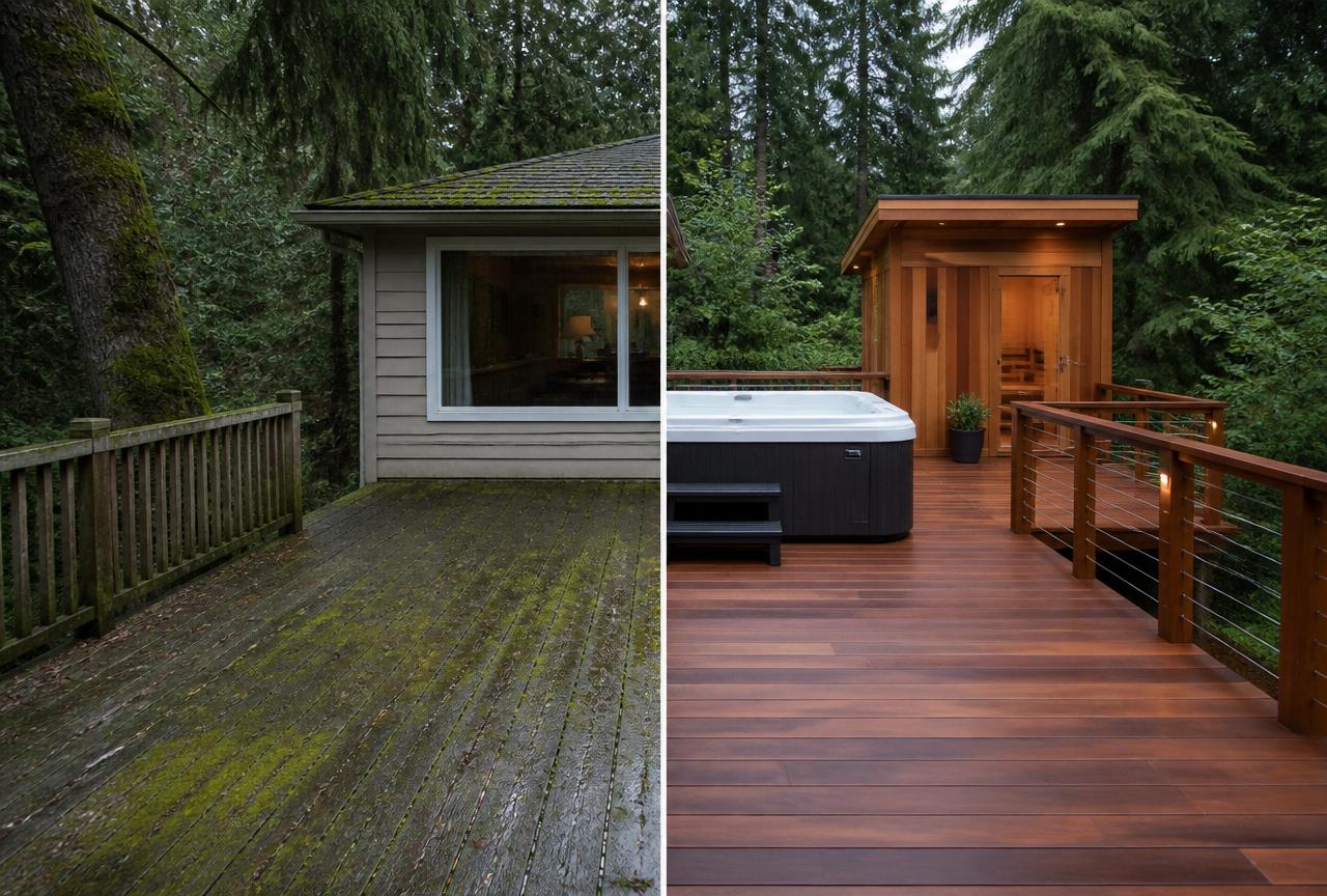 Custom Deck / Patio before and after in Juneau, Alaska